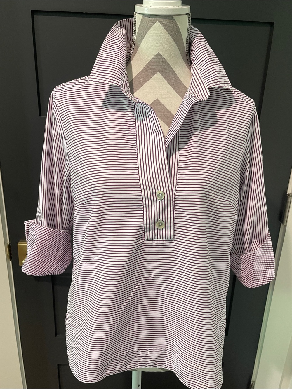 Hinson Wu Luxury Designer Aileen Striped Button Blouse Size S
